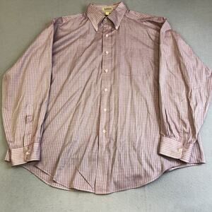 LL Bean Button Down Dress Shirt Mens 35/17.5 Red Plaid Casual Preppy Long Sleeve